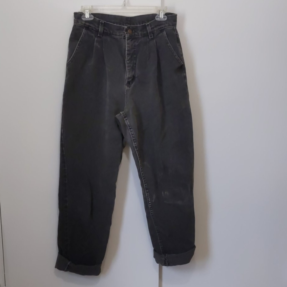 Vintage Lee black denim pleated mom jeans 10 Long